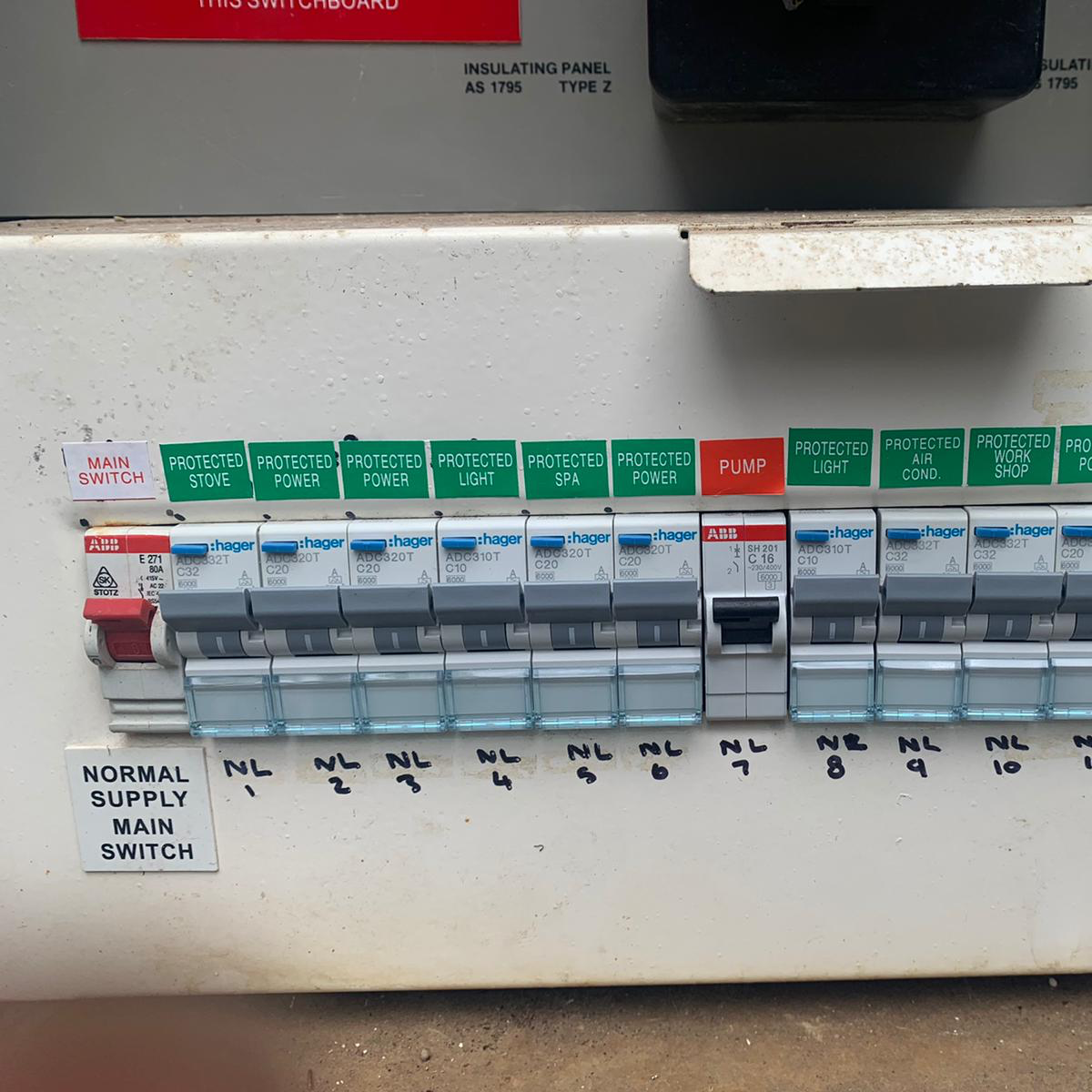 New switchboard with printed labels and protected circuits